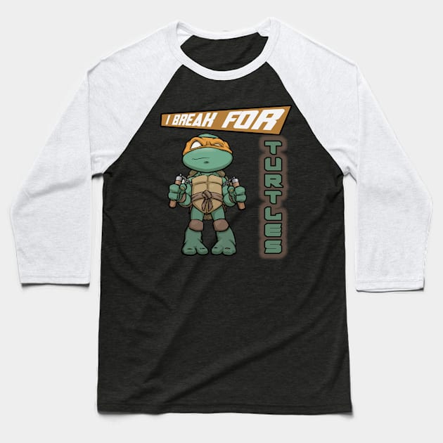 I break for turtles Michelangelo Baseball T-Shirt by Teeotal